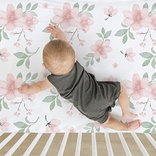 BROLEX Baby Fitted Crib Sheets: Kid Crib Sheets - Set of 2 for Toddler Standard Size Crib Mattress for Boys and Girls - Jersey Knit Crib Bed Sheets Pink Blossom