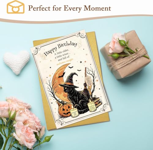 RPJIEKINXU Witchy Cat Halloween Birthday Card for Sister Friend Her - image 7