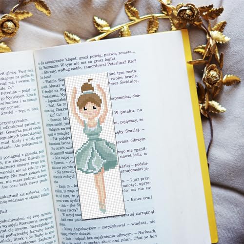 Image of FREEBLOSS 6 Set Cross Stitch Kits with Instructions - Cartoon Ballerina Pattern Punch Needle Kit for Beginners - Gift Bookmarks