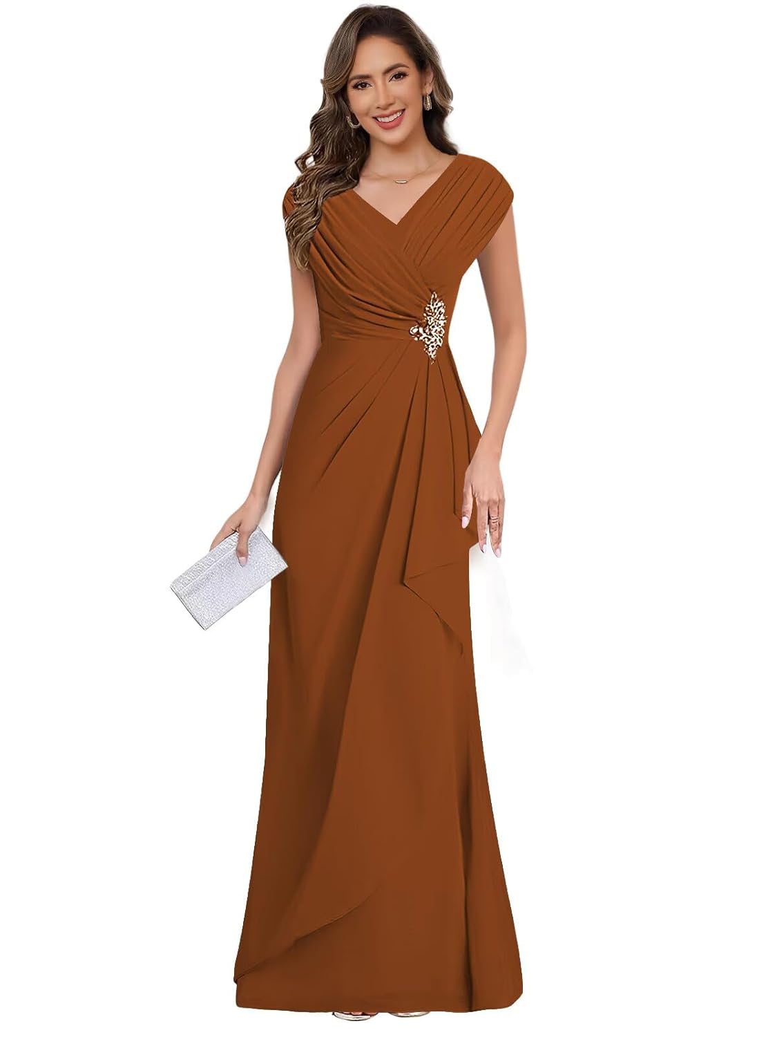 Cap Sleeve V Neck Mother of The Bride Dresses for Women 2025 Long Ruched Mermaid Formal Evening Dress