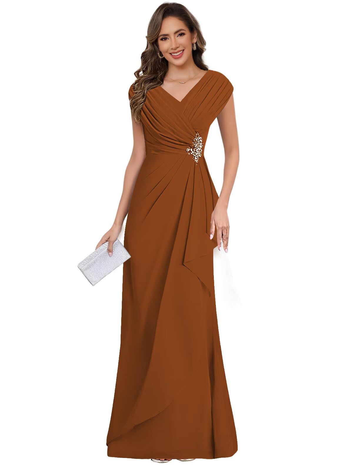 Cap Sleeve V Neck Mother of The Bride Dresses for Women 2025 Long Ruched Mermaid Formal Evening Dress