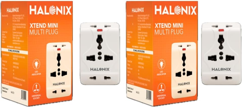 Xtend 6A Universal Multiplug Travel Adapter | with 1 - Three Pin Socket & 2 - Two Pin Sockets | Useful for HomeApplication,Laptops | Pack of 2