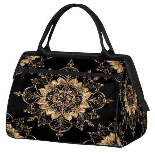 Mandala Gold Carpet Small Overnight Weekender Tote Bag for Women Men Foldable Travel Duffel Bags Lightweight Sports Gym Bag Waterproof Carry On Luggage Weekender Bag for Traveling Gifts