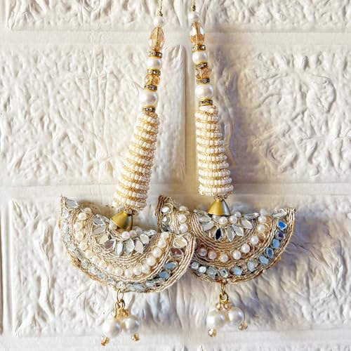 Image of Adikala Craft Store Handmade Ethnic Latkan Tassel Set of 2 for Saree Pallu, Blouse, Suits, Dupatta, Lehenga Decor (French Wire Cushion)