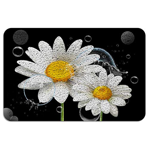 Arnecase Outdoor Mats For Home Entrance Doormats Summer Daisy Flowers With Cool Waterdrops On Black Background Duraloop Mesh Dirt Mud Trapper Washable Pvc Rugs For Indoor Rv Poolside 24" X 35" #TOP2