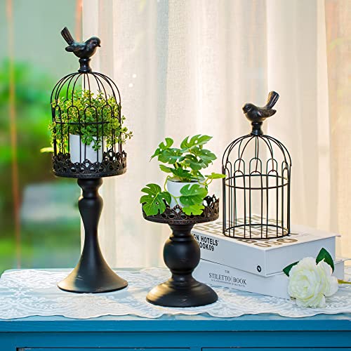 Decorative Candle Holder Birdcage Lantern - Set Of 2 Cage Lanterns For Candlestick Holder Gothic Vintage Home Decoration Table Centerpiece Mantel Decor, 13’’/16’’ Tall, Distressed Black #TOP6