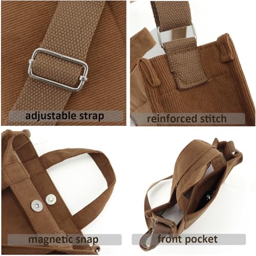 Image of UERRUAM Tote Bag for Women with Compartments,Corduroy Tote for Work Travel College Book Bag Women Purse Handbag Crossbody Bag