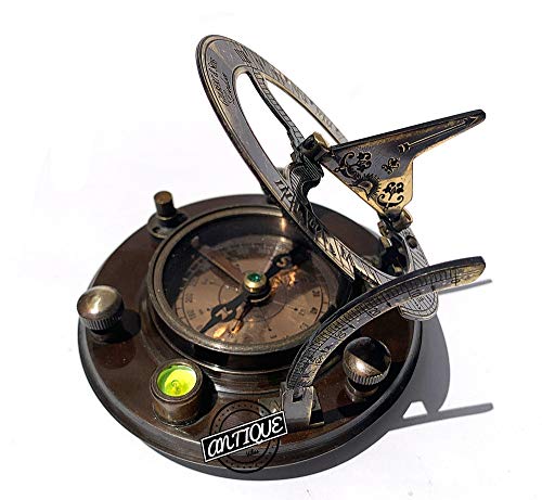 Antique Vibes Brújula marítima reloj de sol magnético de trabajo de latón sólido Vintage Sundial Decoración Regalos