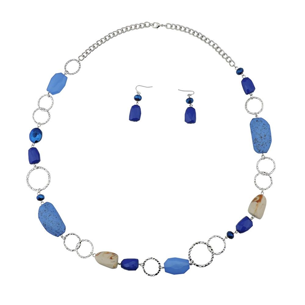 Bocar Fashion Long Chunky Crystal Beads Necklace and Earrings Set for Women Gift