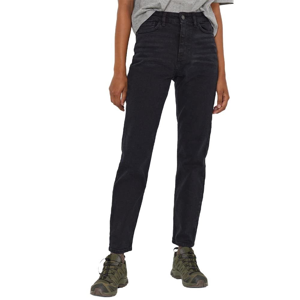 Noisy may Women's Nmmoni Hw Straight ANK Jeans Noos Stretch, Black Denim, 28W x 30L
