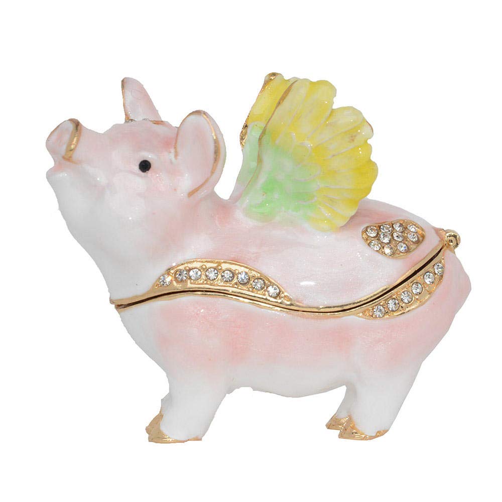 Sculpture cochon en métal émaillé et ornements décoratifs faits main