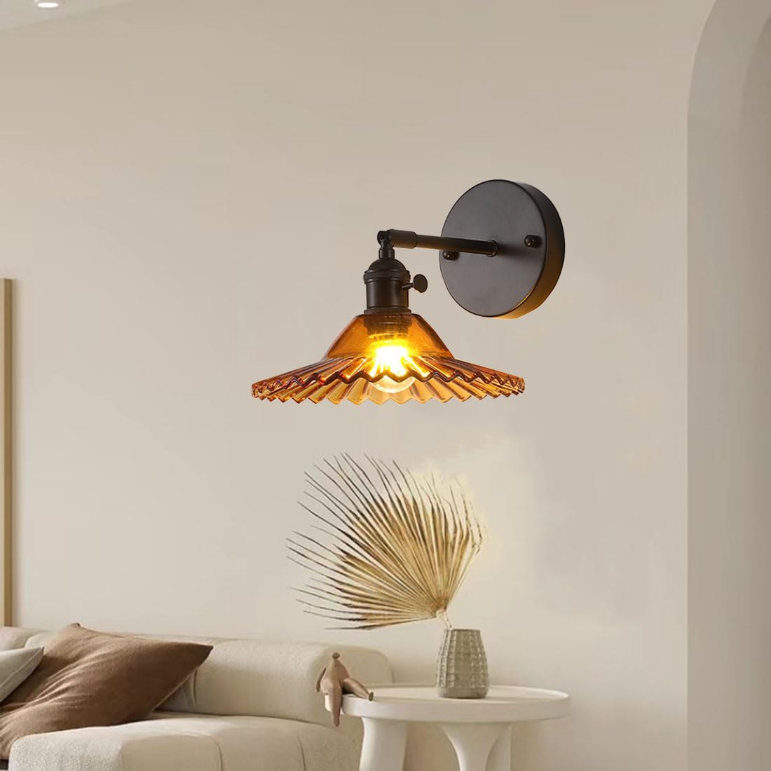 Applique da Parete Vintage, Lampada da Comodino Moderna con Paralume in Vetro, Stile retrò, Ideale per Camera da Letto, Soggiorno, Veranda, Ingresso e Sala da Pranzo (Ambra)