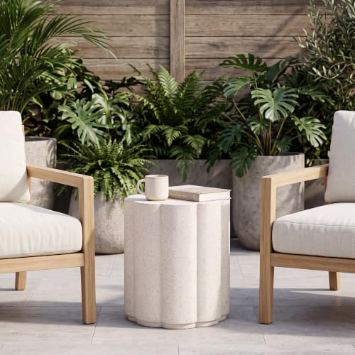 Image of COSIEST Petal Shaped Patio Side Table Outdoor, Modern Concrete End Table