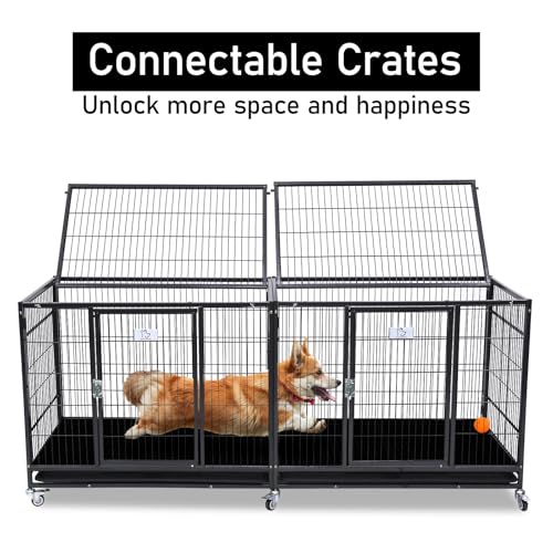 Homey-Pet-37-inch-Stackable-Heavy-Duty-Dog-Crate-Cage-for-Medium-Sized-Dogs-with-Wheels-Removable-Tray-Grid-Open-Top-Metal-Wire-Dogs-Kennel-Indoor Homey Pet 37 inch Stackable Heavy Duty Dog Crate Cage for Medium Sized Dogs with Wheels Removable Tray Grid Open Top Metal Wire Dogs Kennel Indoor