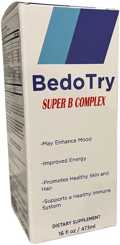BEDO Try Vitamin B12, Super B Complex Liquid Dietary Supplement- Gluten Free, B Complex Vitamin Supplement for Immune Support and Healthy Skin, Improved Energy Supplements- Cherry Flavor 16 FL Oz