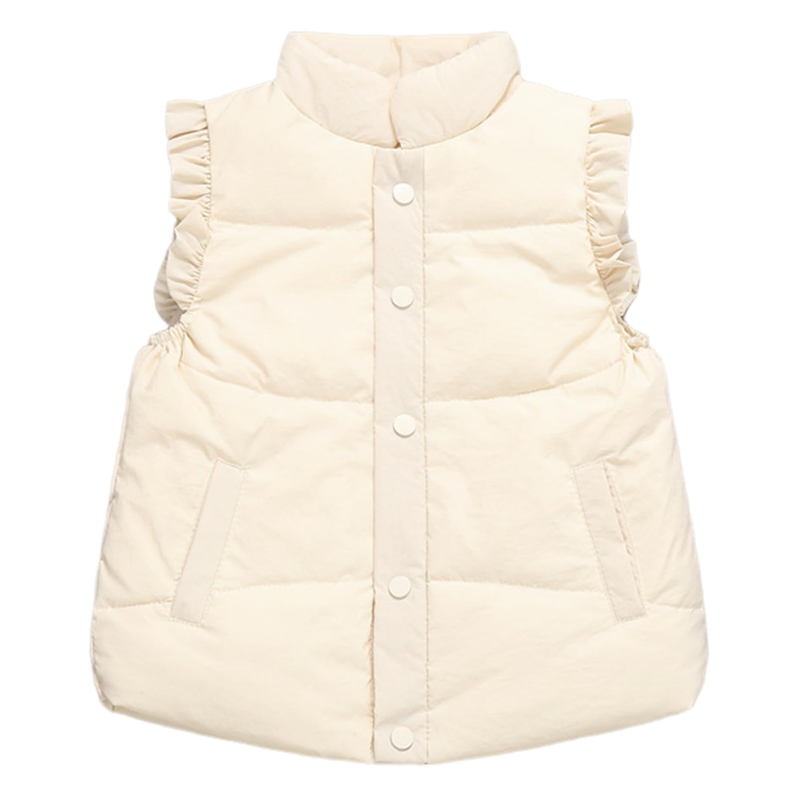 Wyeysyt Toddler Girls Ruffle Puffer Vest Button Sleeveless Padded Gilet Winter Cute Jackets Outwear 4-7 Years