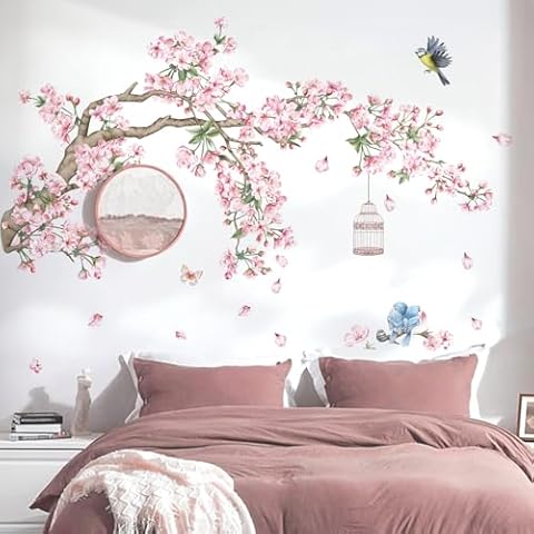 Decalmile Cherry Blossom Tree Wall Decals Cover