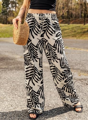 Casual Women Floral Wide Leg Summer Pants with Pockets Vacation Loose High Waist2