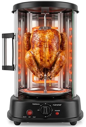 NutriChef Four Rotatif Vertical 1500W de Table – Rôtissoire Shawarma Kebab avec Broche, 240°C, Minuterie 60 Min, Porte Résistante à la Chaleur, Support...