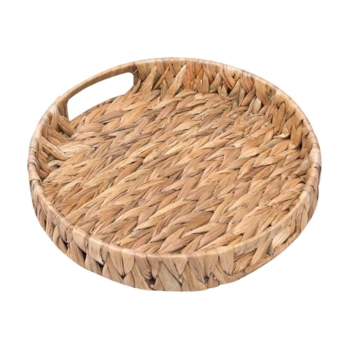 QZOFOTA Round Serving Tray Hand-Woven Wicker Basket 11.8x1.9in Water Hyacinth