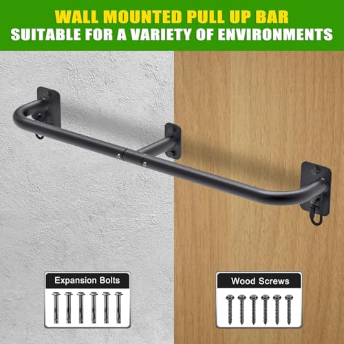Image of TYB Wall Mount Pull Up Bar, Heavy Duty Strength Training Chin Up Bars, Door Frame Bars Ceiling Wall Mounted, Thick steel Sturdy Hanging for Home Gym Workout (Black, Adj. Pull Up Bar)