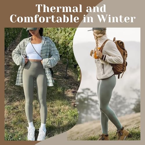 Image of CAMPSNAIL Fleece Lined Leggings Women - Thick Winter Thermal Warm Pants Pkt Tan Grey Large