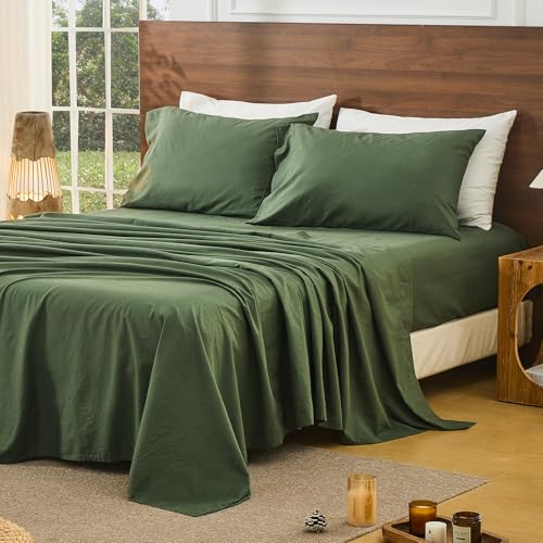Bedlifes Juego de sábanas de lino 100 % puro francés, tamaño King, transpirables y refrescantes, suaves, duraderas y absorben la humedad, bolsillo de 40.6 cm de profundidad, 4 piezas (tamaño King