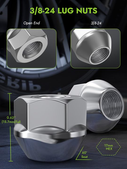 Image of AUTOPTIM 3 /8 inch-24 Open End Lug Nuts - 16 Pcs Chrome Lugnuts for ATV Wheel
