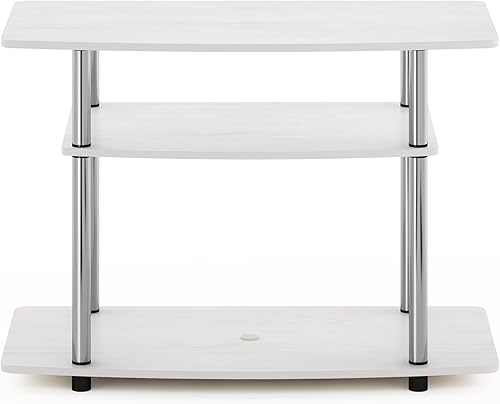 Miniatura 6 de Furinno Turn-N-Tube - Soporte para TV de hasta 32 pulgadas con tubos de acero inoxidable, centro de entretenimiento sin herramientas, roble