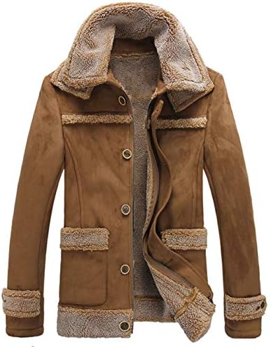 chouyatou Men's Winter Warm Dual Fur-Collar Sherpa Lined Suede Leather Barn Jacket (X-Large, Camel)