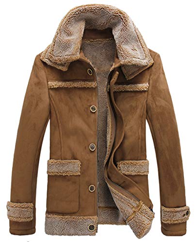 Chouyatou Men's Winter Warm Dual Fur-Collar Sherpa Lined Suede Leather Barn Jacket (X-Large, Camel) #TOP2