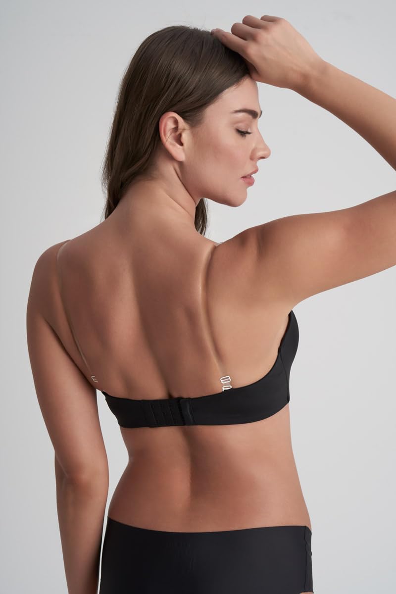 Bye Bra - Reggiseno Fascia Push-up progressivo Strapless, Nero , S