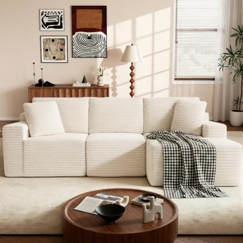 Image of Modular Sectional Sofa, Beige Boneless Couch for Living Room