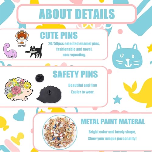 20 50 pcs Enamel Pins Set Cute Pins Bulk for Backpack Hat Jacket Funny Brooches3