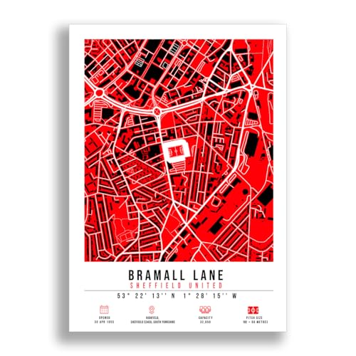 Mounted Gifts Trading Bramall Lane Stadium Map Minimalist A4/A3 Poster Photo Print Framed Gift Sheffield United (A4 Poster Only)