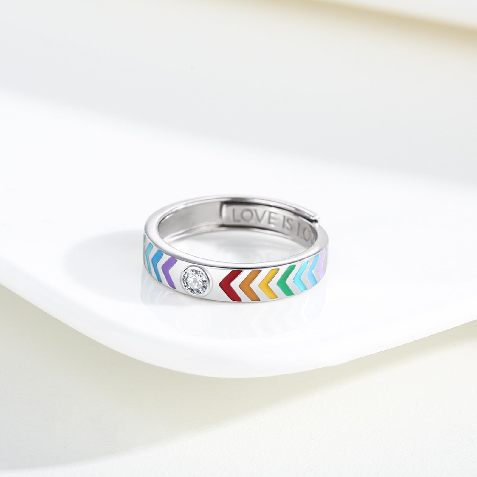 Bague arc-en-ciel homme argent sterling 925 bague LGBT pour homme bague de partenaire avec inscription « LOVE IS LOVE » cadeaux pour amoureux de même sexe (#10), One Size, Argent sterling