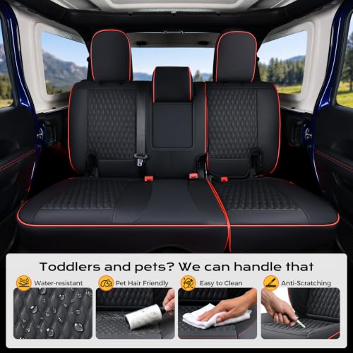 Image of Coverado Seat Covers for Jeep Wrangler, Car Seat Covers Full Set 4 Door JL Accessories Custom Fit for Rubicon Sahara Sport S Altitude Willys Unlimited 2018-2026 (Red Line)