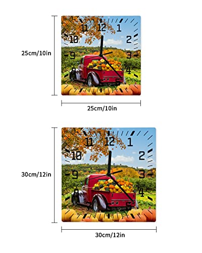 Loopop LPP-240702-SHZF03071CKDALOP Fall Wall Clock Pumpkin Truck Battery Operated Clocks Wooden Silent Non-Ticking Wallclock 10 Inch Autumn Maple Leaves Orange Thanksgiving Square Wall Clock thumb #6