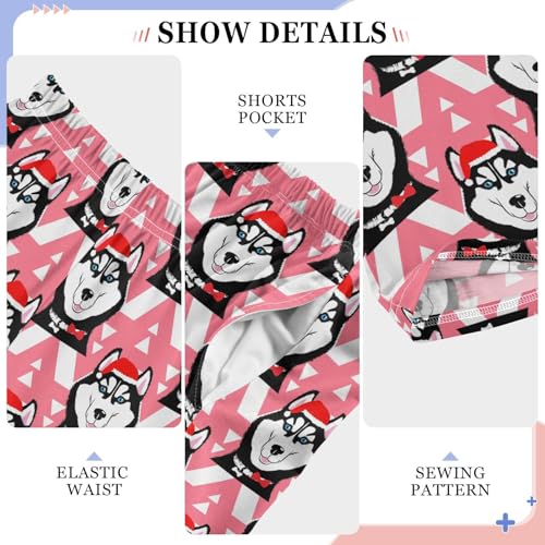 Merry Christmas Husky Dog Boys Long Pants Soft Trousers Elastic Waist Kids Lounge Bottoms with Pockets S-XL4