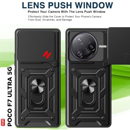 Image of Luxe Back Cover for Poco F7 Ultra 5G | D10 Tough Armor | Sliding Camera Shield | 360 Protection | Kickstand Ring Holder | Military-Grade Shockproof Bumper