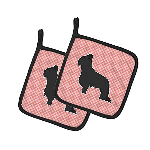Caroline's Treasures BB3626PTHD Briard Checkerboard Pink Pair of Pot Holders Kitchen Heat Resistant Pot Holders Sets Oven Hot Pads for Cooking Baking BBQ, 7 1/2 x 7 1/2
