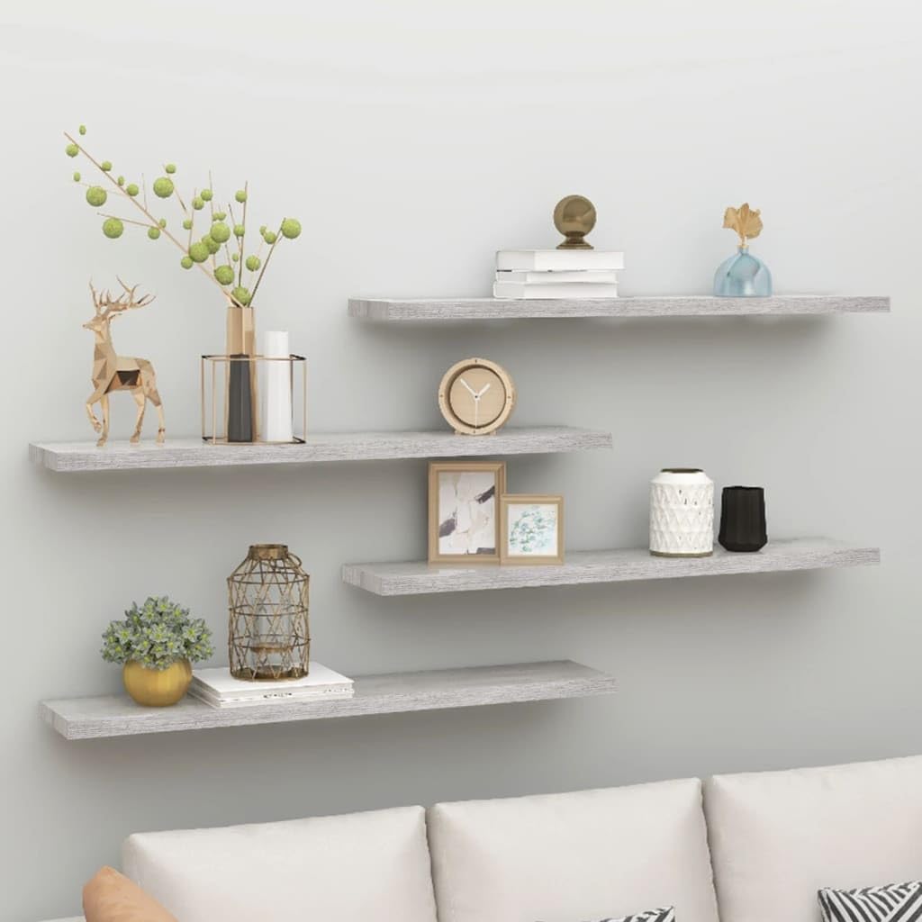 Mensole Moderne 4 Pezzi, Scaffali Sospesi in MDF Grigio Cemento, Design a Montaggio Invisibile per Soggiorno o Ufficio, 120 x 23.5 x 3.8 cm