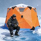 Tienda De Pesca En Hielo Aislada Pop-Up,Refugio Hexagonal 3-5 Personas Con Montaje Rápido Por Cordón,Diseño Resistente & Antiviento Para Frío Extremo,Esterilla & Bolsa De Almacenamiento Orange