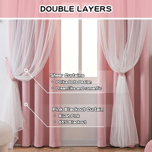 Image of MYSKY HOME Pink Blackout Curtains for Girls Bedroom 54 Inches Long,2 Panels