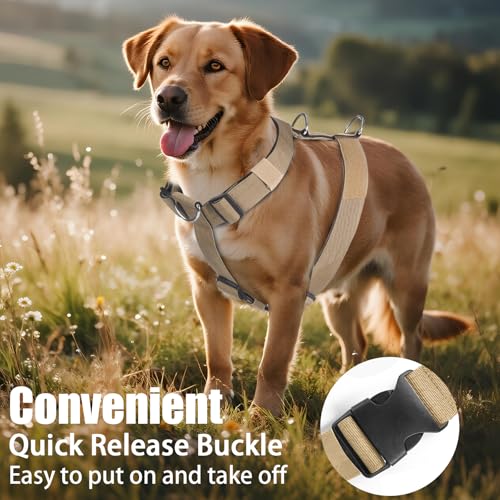 Hundegeschirr Mittelgroße Grosse Hunde, Taktisches Hundegeschirr Ausbruchsicheres, Gepolsterte Anti Zug Brustgeschirr Weich Verstellbares Dog Harness für Hunde Alltag und Training (Khaki, M)