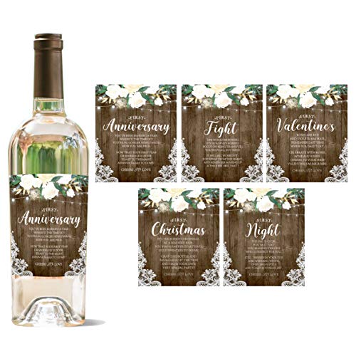 YouFangworkshop Flower Engagement Wedding Wine Bottle Labels Wedding Marriage Milestones Set of 5 Waterproof Wine Bottle Labels Sticker Covers Bridal Shower Wedding Gift