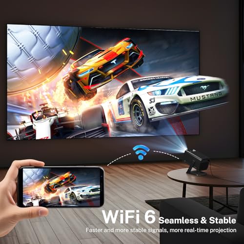 Image of Mini Projector 1080P 4K Support with WiFi 6 and Bluetooth 5.4 Built-in Apps for Home Android 14 Auto Keystone Outdoor Portable Projector Compatible with Netflix /iOS /HDMI /TV Stick /Phone Remote X1 Black