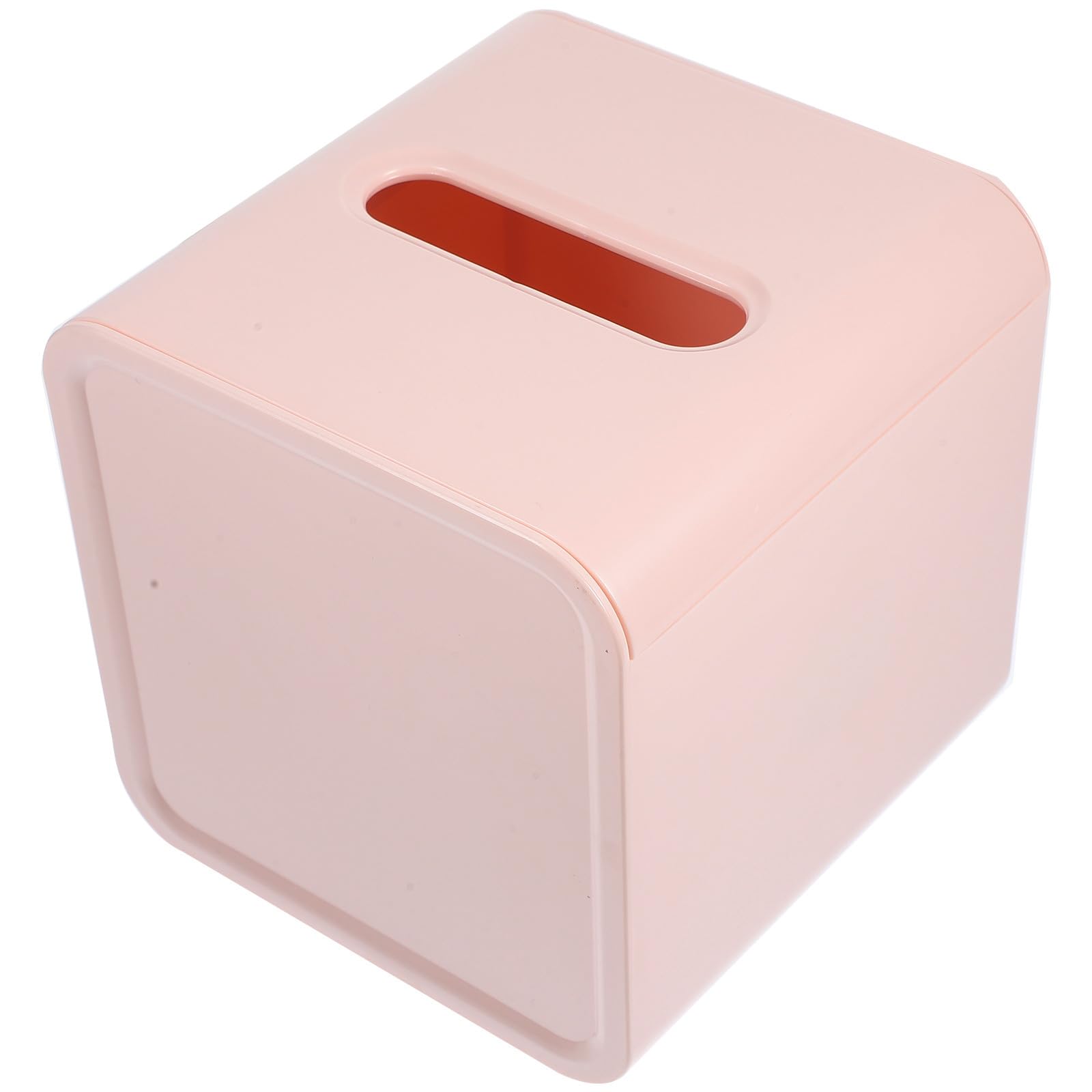 GLEAVI Square Roll Napkin Box Tissue Holder Plastic Tissue Paper Storage Case Pink for Living Room Bathroom Desktop