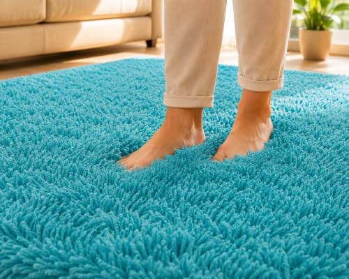 Image of Shaggy Carpet 3x5 Ft for Living Room & Bedroom (Sky Blue)