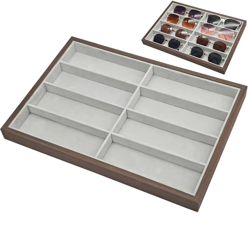 Support a lunettes a monture bois et ecrin de presentation pour verres et bijoux